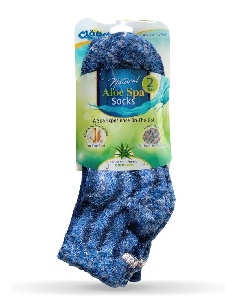 Cloudz - Cloudz Natural Aloe Vera Spa Socks - Blue (2 Pairs/Assorted Solid & Patterned) - Image 1