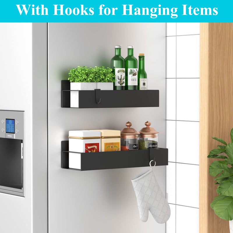 HuggieGems 2 Pack Magnetic Spice Storage Rack Organizer for Refrigerator and Oven, Black Fridge Organizers and Storage - Image 2
