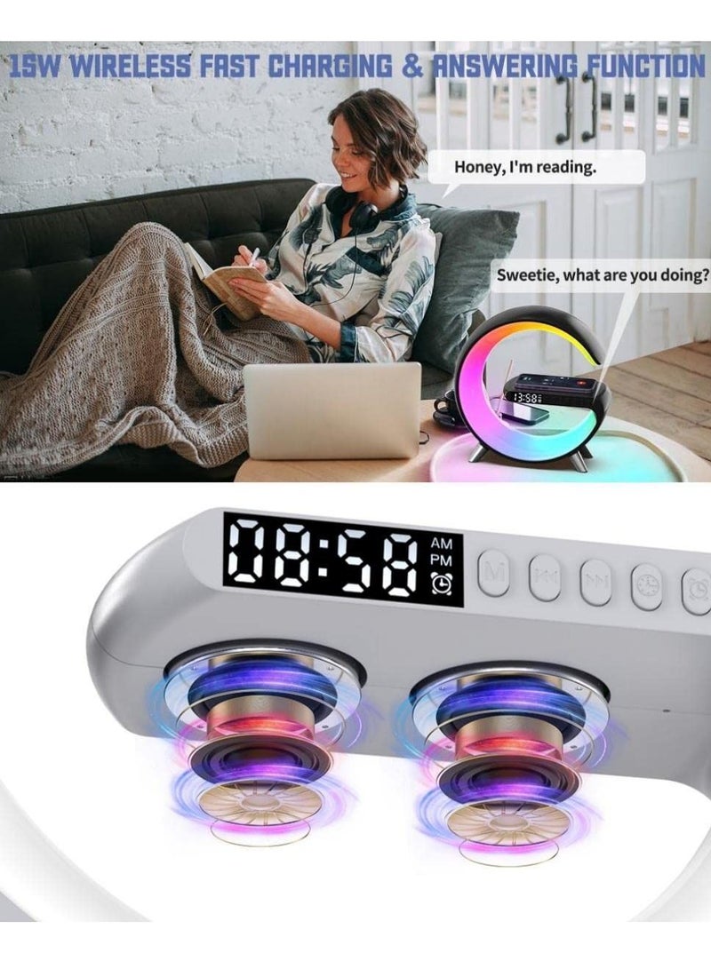 شاحن لاسلكي مع مكبر صوت يعمل بالبلوتوث منبه بإضاءة LED ليلية للرد على المكالمات و 15 وات سريع الشحن للتحكم في تطبيق التحكم في ضوء التنفس الديناميكي - Image 5