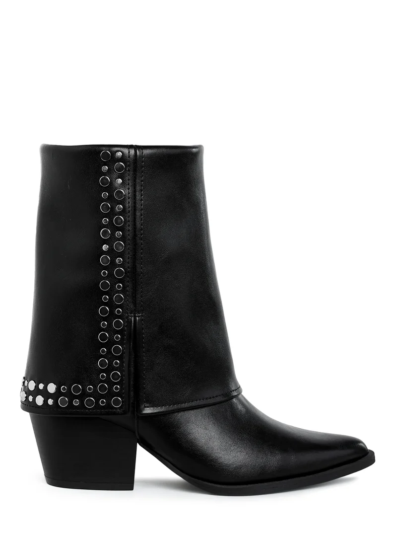 London Rag Women's Stud Embellished Foldover Boots in Black