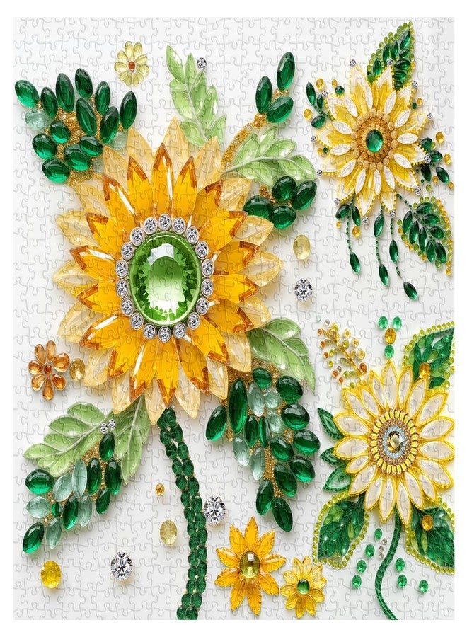 PPuzzling Crystal Sunflowers Puzzle 1000 Pieces for Adults, Diamond Jewel Flowers Art Jigsaw Puzzles, Challenging Nature Plant Puzzle as Floral Decor - Image 2