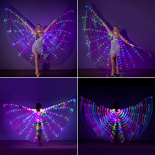 iMucci LED Lights Belly Dance Wing Isis Wings with Sticks for Adults and Child (40inch for Kids, Transparent Wings Multicolor Lights) - Image 5