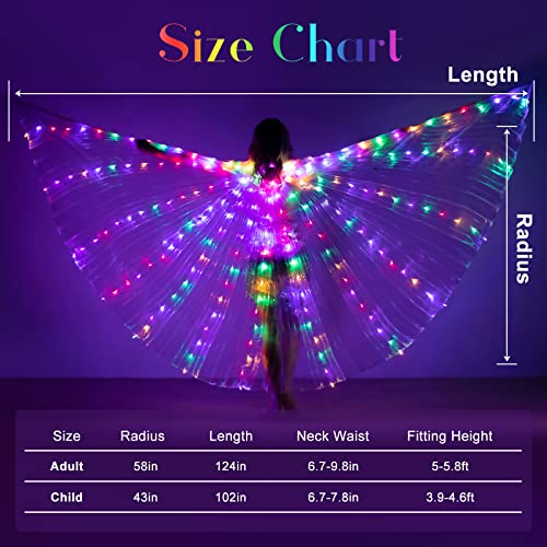 iMucci LED Lights Belly Dance Wing Isis Wings with Sticks for Adults and Child (40inch for Kids, Transparent Wings Multicolor Lights) - Image 2