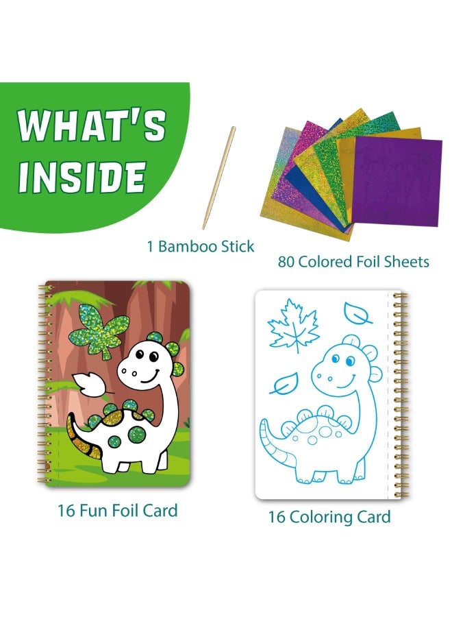 Capstro Foil Art Craft Sticker Book – Animal Magic Art Album | 16 Foil & 16 Coloring Pages + 80 Foil Sheets & Bamboo Stick | DIY Foil Picture Art Kit for Kids Age 3+ | Creative Craft Gift for Boys & Girls - Image 2