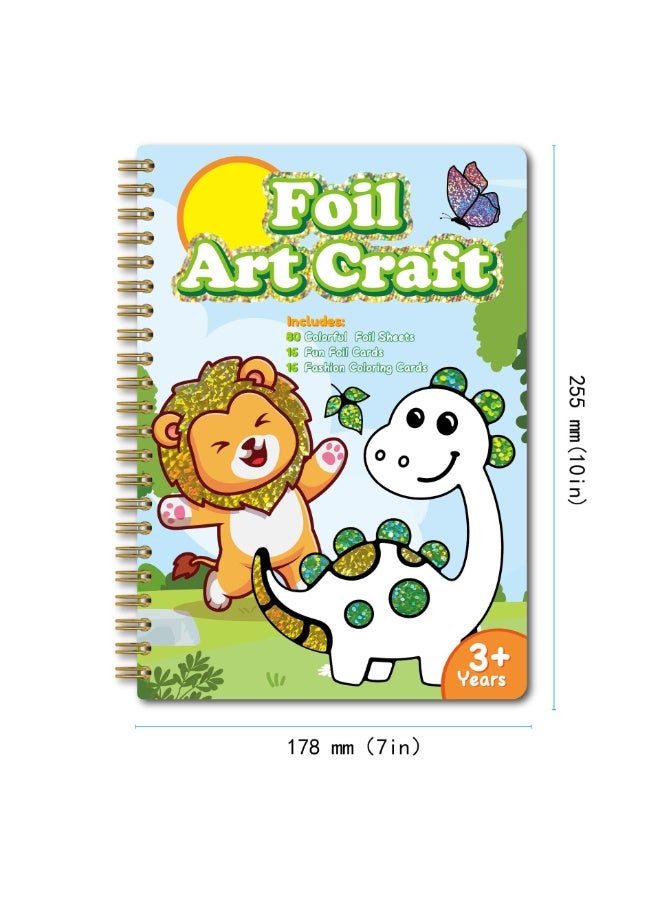 Capstro Foil Art Craft Sticker Book – Animal Magic Art Album | 16 Foil & 16 Coloring Pages + 80 Foil Sheets & Bamboo Stick | DIY Foil Picture Art Kit for Kids Age 3+ | Creative Craft Gift for Boys & Girls - Image 3