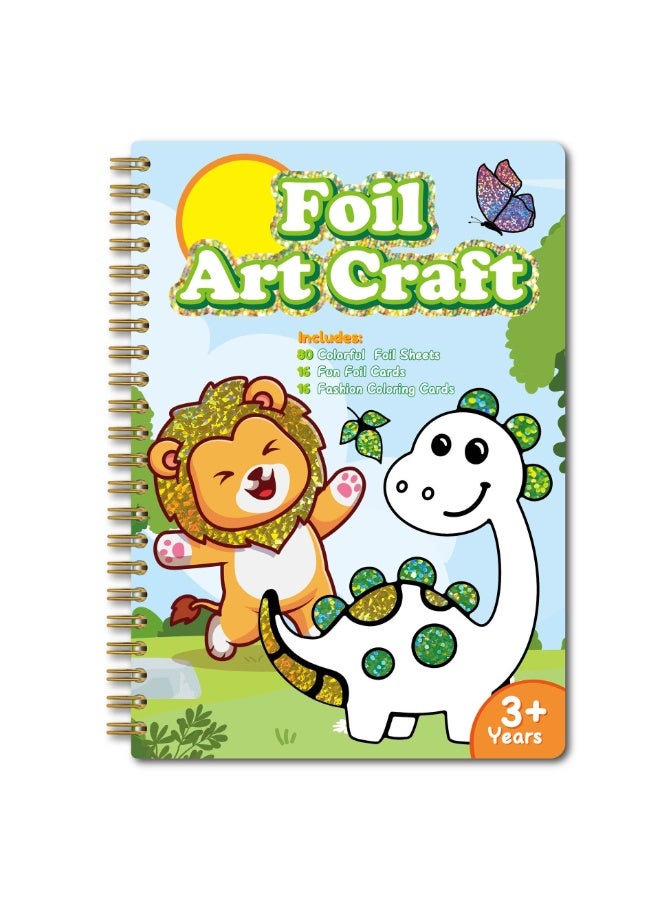 Capstro Foil Art Craft Sticker Book – Animal Magic Art Album | 16 Foil & 16 Coloring Pages + 80 Foil Sheets & Bamboo Stick | DIY Foil Picture Art Kit for Kids Age 3+ | Creative Craft Gift for Boys & Girls - Image 1