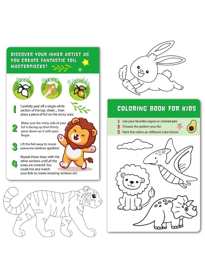 Capstro Foil Art Craft Sticker Book – Animal Magic Art Album | 16 Foil & 16 Coloring Pages + 80 Foil Sheets & Bamboo Stick | DIY Foil Picture Art Kit for Kids Age 3+ | Creative Craft Gift for Boys & Girls - Image 4