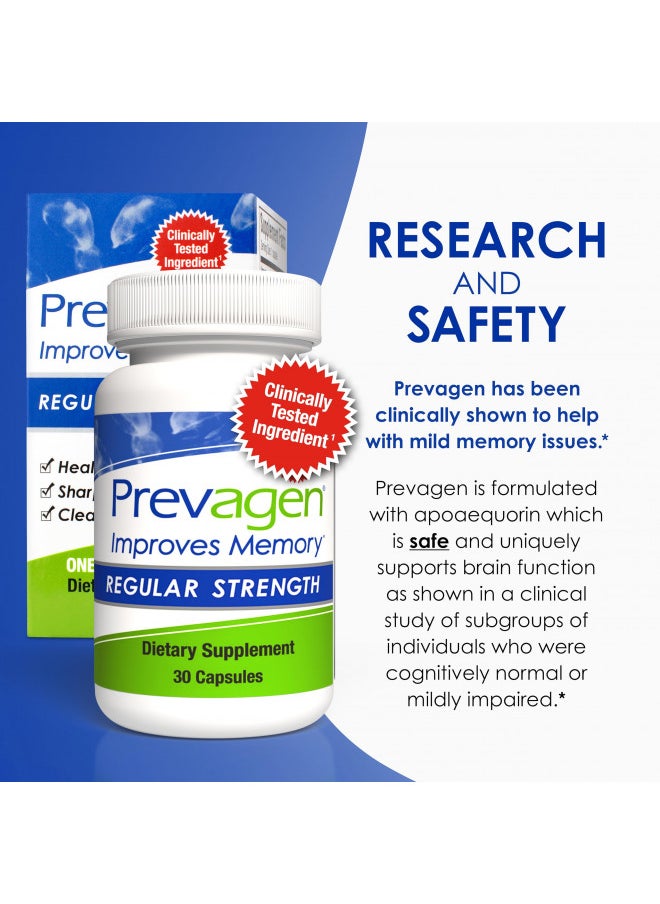 Prevagen - Prevagen Improves Memory - Regular Strength 10mg, 30 Capsules with Apoaequorin & Vitamin D & Prevagen 7-Day Pill Minder | Brain Supplement for Better Brain Health, Supports Healthy Brain Function - Image 1