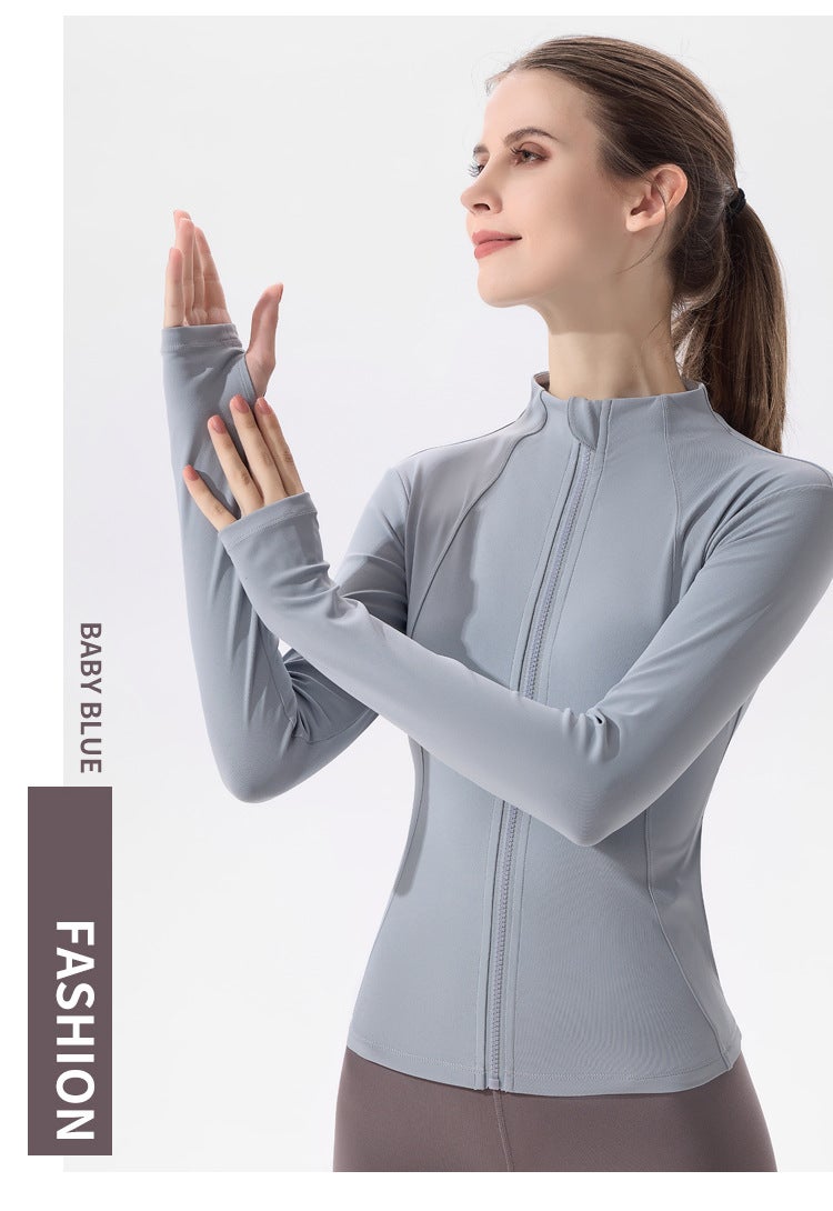 Generic New Yoga Jacket Womens Lulu-Inspired Fitness Top Long Sleeve Light blue 
