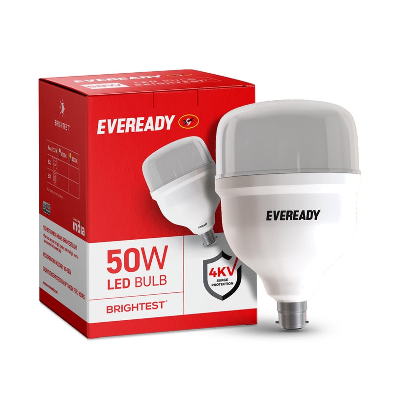 Eveready 50W LED Hammer Bulb | High CRI & High Efficiency | Energy Efficient | Mercury-Free | 4KV Surge Protection | 100 Lumens Per Watt |Cool Day Light (6500K) b22d (Pack of 1) - Image 4