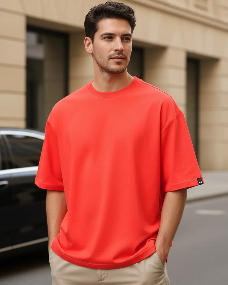 bewakoof Men's Fiesta Red Oversized T-shirt