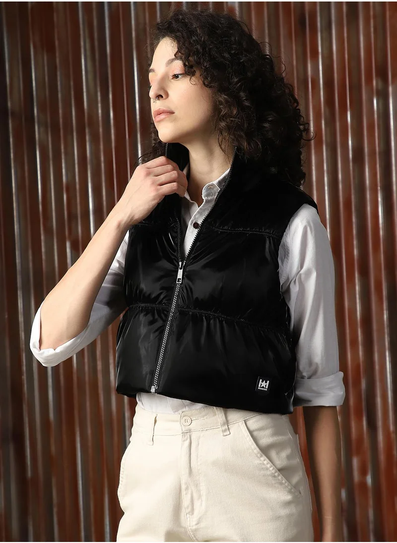 HIGH STAR Women's Black 100% Polyester Solid Jacket