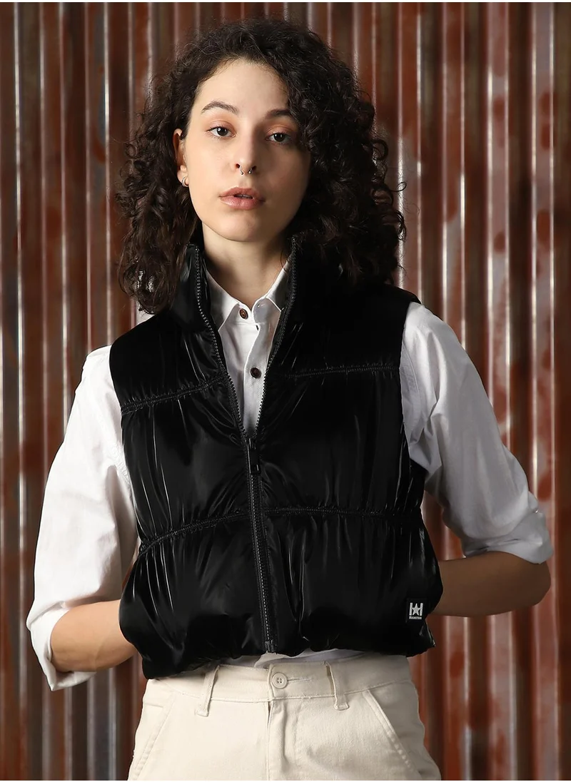 HIGH STAR Women's Black 100% Polyester Solid Jacket