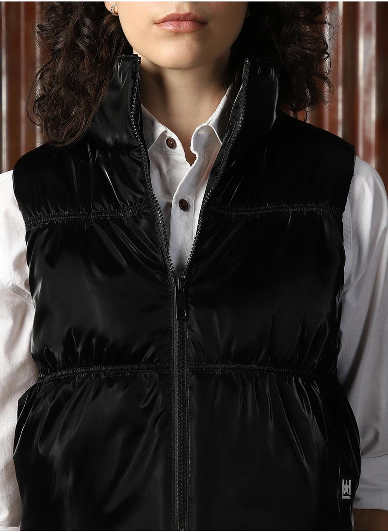 HIGH STAR Women's Black 100% Polyester Solid Jacket  - Image 5