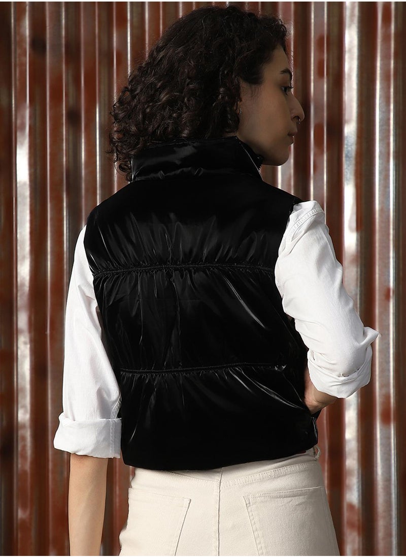 HIGH STAR Women's Black 100% Polyester Solid Jacket  - Image 3
