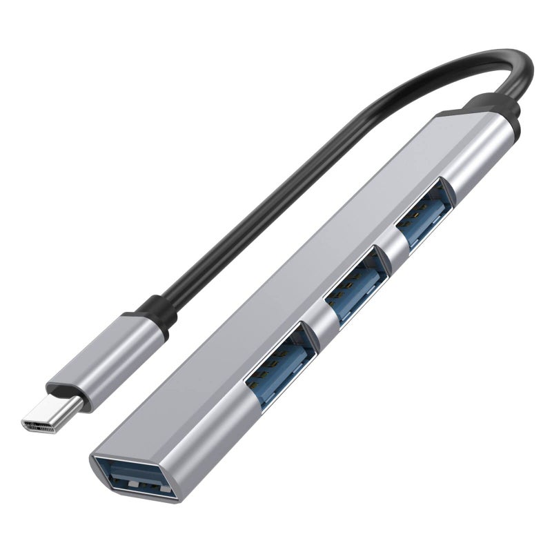 MIUOLV USB 3.0 Hub, Type C 4-Port Adapter and 4-in-1 Docking Station, UltraSlim SuperSpeed 5Gbps Aluminum for MacBook Pro 2021/ Air 2020/2019/2018 Ipad Pro Surface Pro Flash Drive Mobile HDD (Silver)
