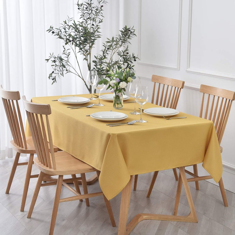 maxmill Textured Rectangle Tablecloth Water Resistant SpillProof Soft Jacquard Table Cloth for Banquet Parties Event Holiday Dinner Indoor and Outdoor Use 60 x 84 Inch Ochre Yellow