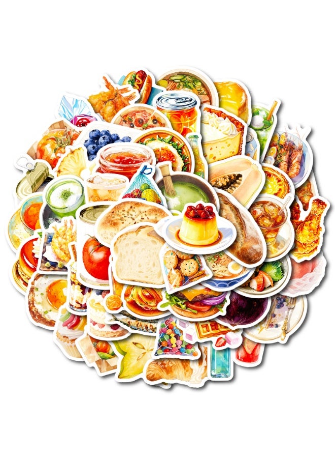 Cute Food Stickers for Kids 50 PCS Yummy Food Stickers Hotdog Cake Pizza Cake Bread Waterproof Vinyl Stickers for Water Bottle Laptop Skateboard - Image 1
