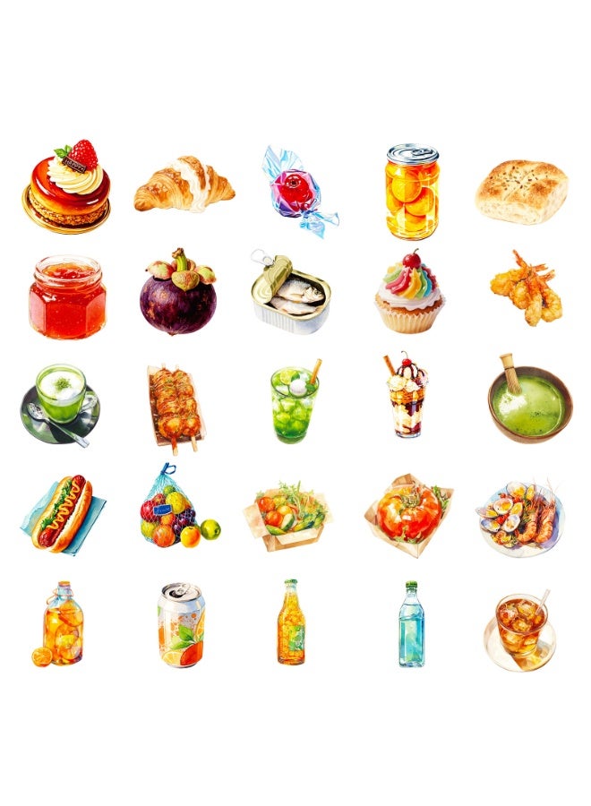 Cute Food Stickers for Kids 50 PCS Yummy Food Stickers Hotdog Cake Pizza Cake Bread Waterproof Vinyl Stickers for Water Bottle Laptop Skateboard - Image 2