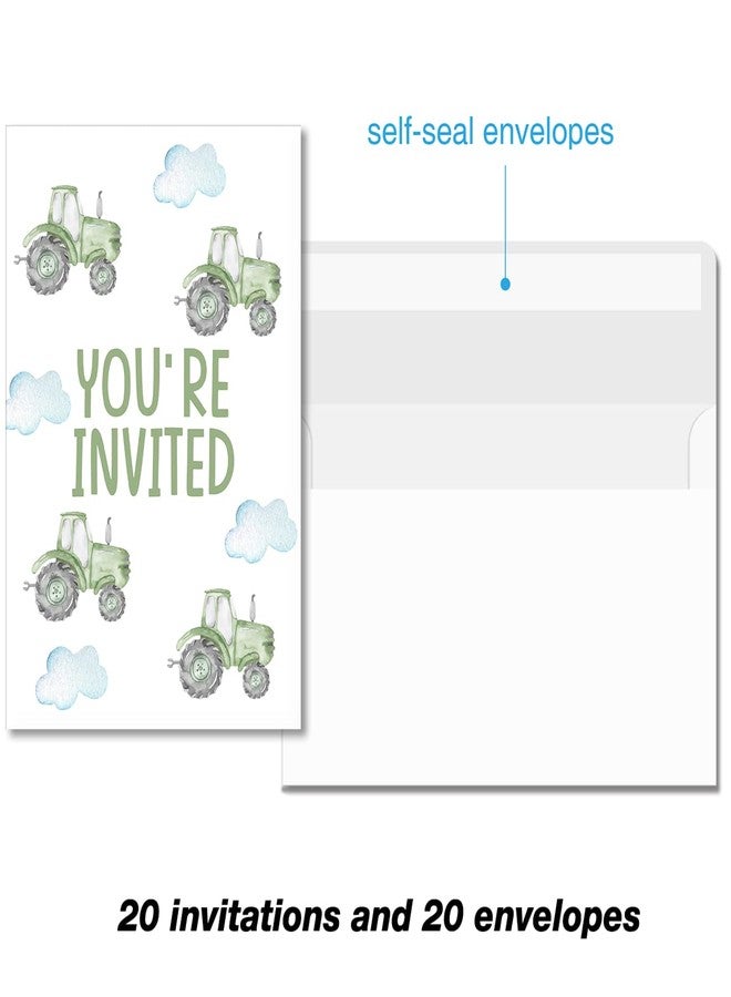 Soiceu Cute Tractor 1st Birthday Party Invitations with Envelopes Set of 20 Green Boy Farm 1st 1 Year Old First Birthday Party Invites - Image 5