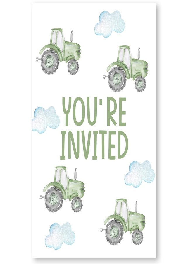 Soiceu Cute Tractor 1st Birthday Party Invitations with Envelopes Set of 20 Green Boy Farm 1st 1 Year Old First Birthday Party Invites - Image 4