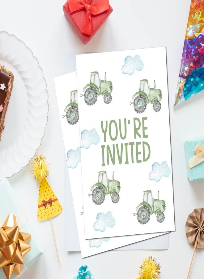 Soiceu Cute Tractor 1st Birthday Party Invitations with Envelopes Set of 20 Green Boy Farm 1st 1 Year Old First Birthday Party Invites - Image 3