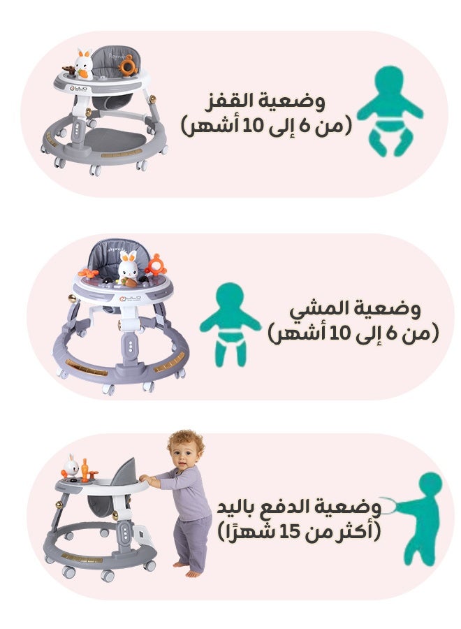 هيبوبي مشاية أطفال، مشاية دائرية مزودة بمقبض دفع للأهل، 4 مستويات لارتفاع المقعد، مشاية دفع للأطفال مزودة بصينية وشريط ألعاب موسيقية، مناسبة للأطفال من عمر 6 إلى 18 شهرًا، للبنين والبنات. - Image 3