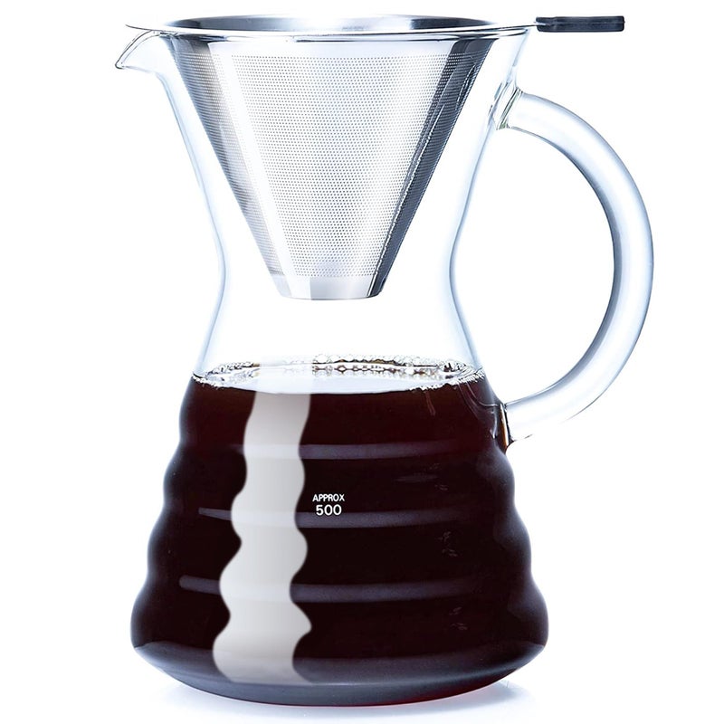 Unbreakable  Pour Over Coffee Maker with Permanent Stainless Filter 32 fl oz Thickened HeatResistant Borosilicate Glass Dripper Coffee Brewer Stovetop Safe