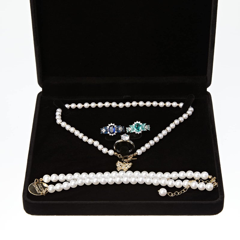 LETURE Velvet Jewelry Set Box, Velvet Gift Box for Bracelet Necklace Earring Ring (Black) - Image 5