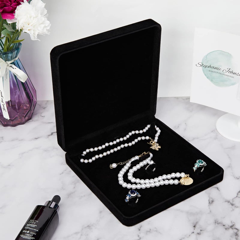 LETURE Velvet Jewelry Set Box, Velvet Gift Box for Bracelet Necklace Earring Ring (Black) - Image 3