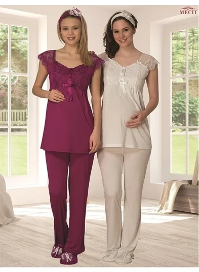 Mecit 1613 Pregnant Maternity Hanging Lacy Maternity Pajamas