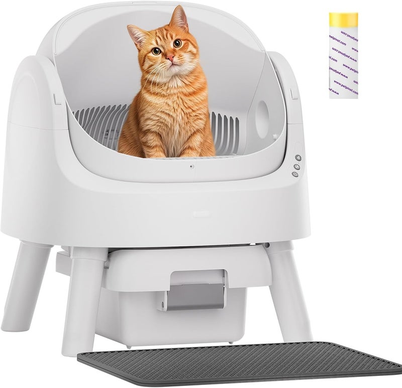 PetPivot Self-Cleaning Cat Litter Box for Multiple Cats - Automatic, Open Top, White with Liners and Mat Included - Image 1