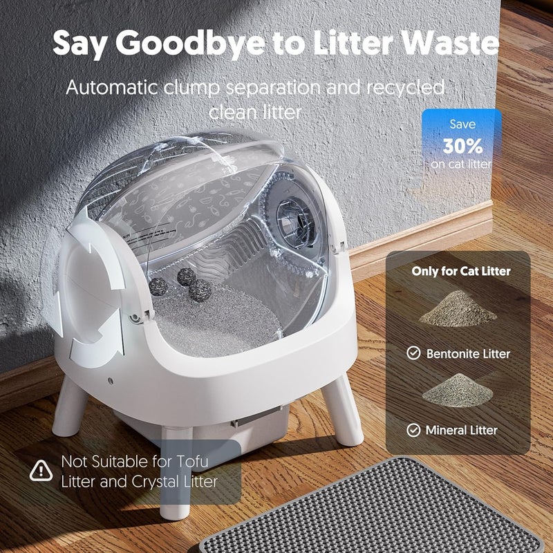PetPivot Self-Cleaning Cat Litter Box for Multiple Cats - Automatic, Open Top, White with Liners and Mat Included - Image 4