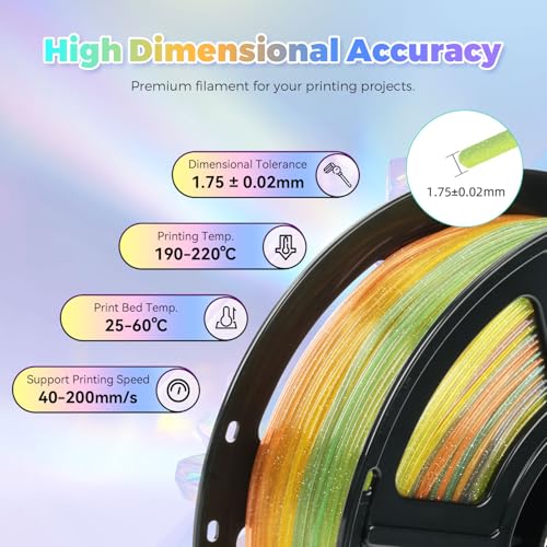 FLASHFORGE Translucent Glitter PLA Crystal Summer Reverie Rainbow Filament, Shiny Sparkling Gradient 3D Printer Filament, Fast Color Change Between Green Yellow Orange Purple, Adjustable Transparency - Image 5