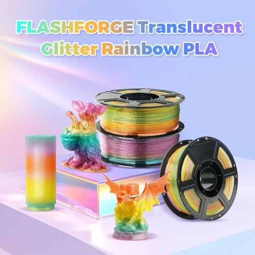 FLASHFORGE Translucent Glitter PLA Crystal Summer Reverie Rainbow Filament, Shiny Sparkling Gradient 3D Printer Filament, Fast Color Change Between Green Yellow Orange Purple, Adjustable Transparency - Image 2