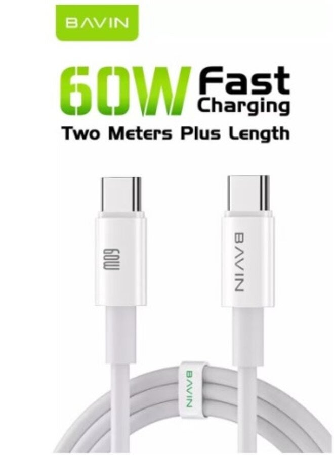 Bavin CB322 PD 60W Fast Charging Data Cable Nylon Braided Cable Wire USB C Type-C Supports All Devices 2m Length - Image 2