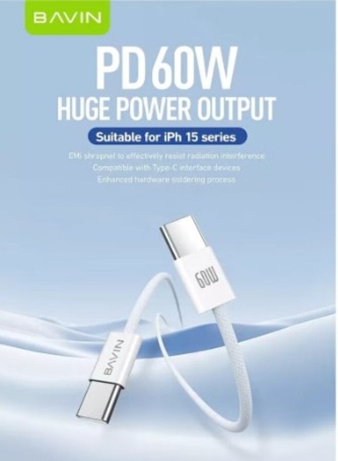 Bavin CB322 PD 60W Fast Charging Data Cable Nylon Braided Cable Wire USB C Type-C Supports All Devices 2m Length - Image 4