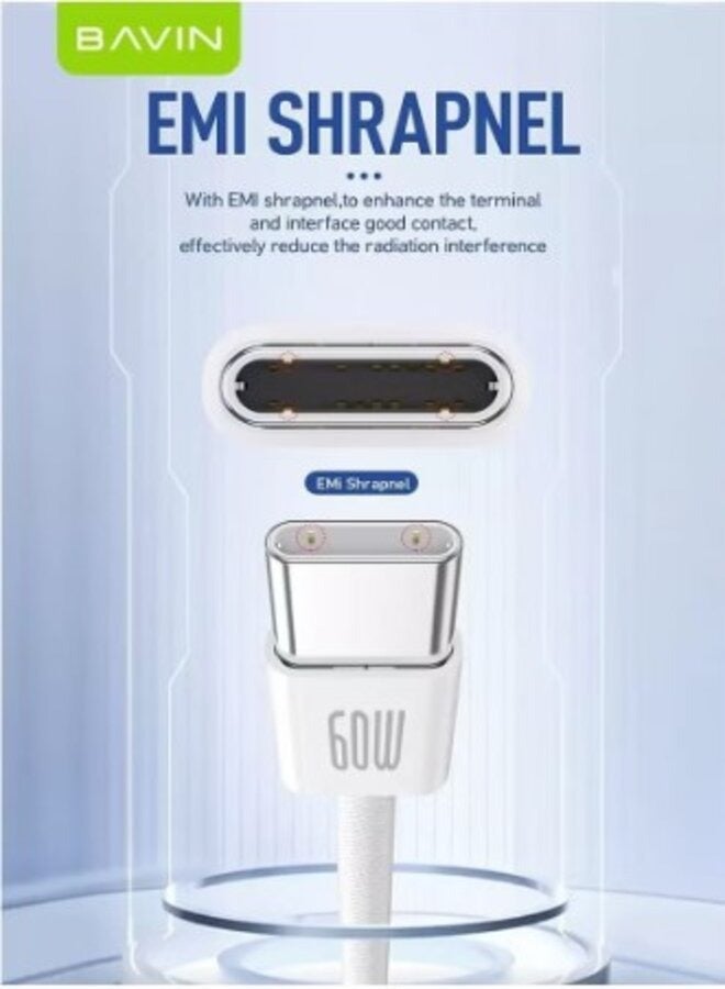 Bavin CB322 PD 60W Fast Charging Data Cable Nylon Braided Cable Wire USB C Type-C Supports All Devices 2m Length - Image 3