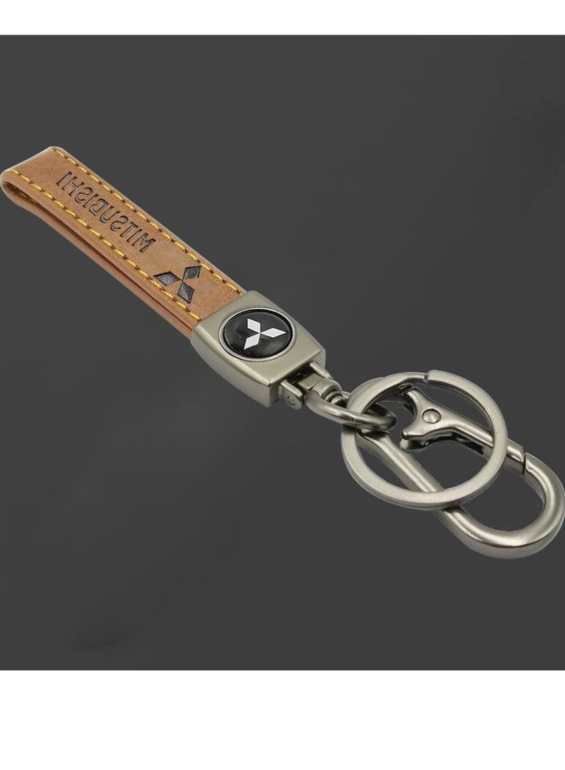 Mitsubishi Car Key Chain Super Finish Metal Ring PU Leather Strap Keychain Home Key Chain Car Keychain MITSUBISHI - 1Pcs  - Image 1
