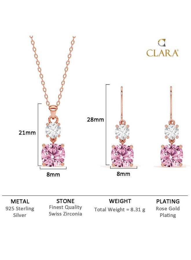 Clara 925 Sterling Silver Rosa Pendant Earring Chain Jewellery Set | Rose Gold Plated, Swiss Zirconia | Gift for Women & Girls - Image 4