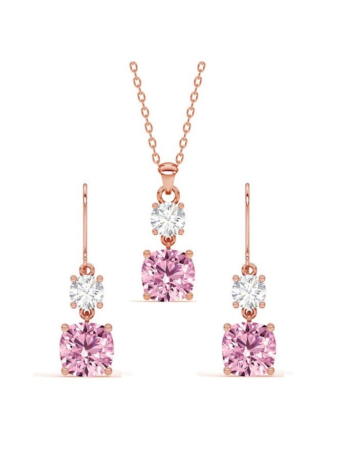 Clara 925 Sterling Silver Rosa Pendant Earring Chain Jewellery Set | Rose Gold Plated, Swiss Zirconia | Gift for Women & Girls - Image 1