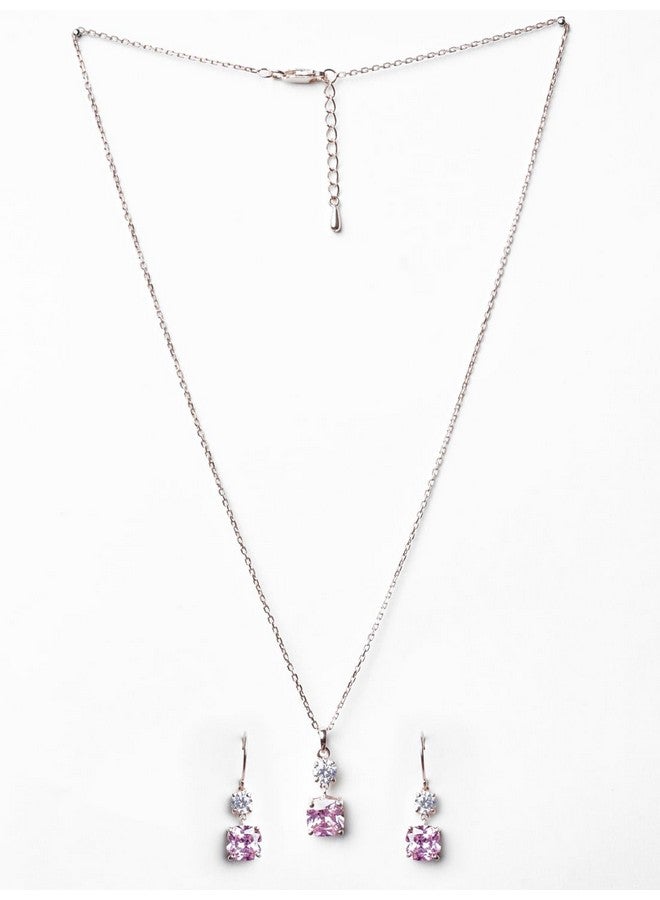 Clara 925 Sterling Silver Rosa Pendant Earring Chain Jewellery Set | Rose Gold Plated, Swiss Zirconia | Gift for Women & Girls - Image 3