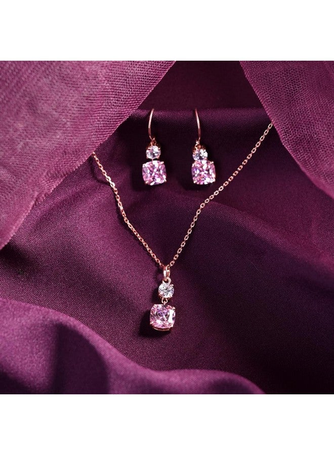 Clara 925 Sterling Silver Rosa Pendant Earring Chain Jewellery Set | Rose Gold Plated, Swiss Zirconia | Gift for Women & Girls - Image 2