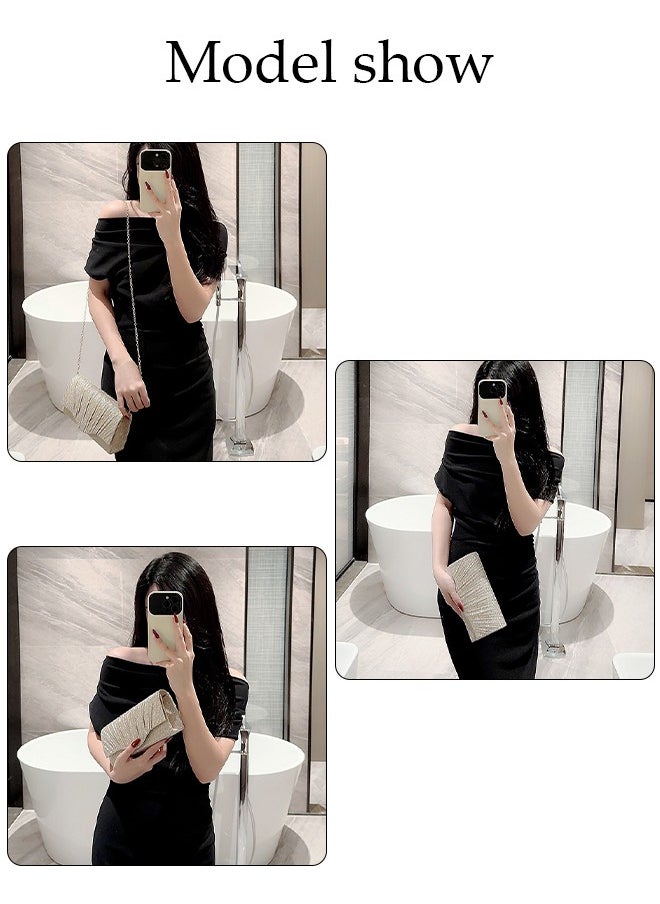 DUNISO Women Shiny Glitter Evening Clutch Bag Envelope Handbag Chain Purse Bag Crossbody Bag for Wedding Formal Cocktail Party  - Image 4