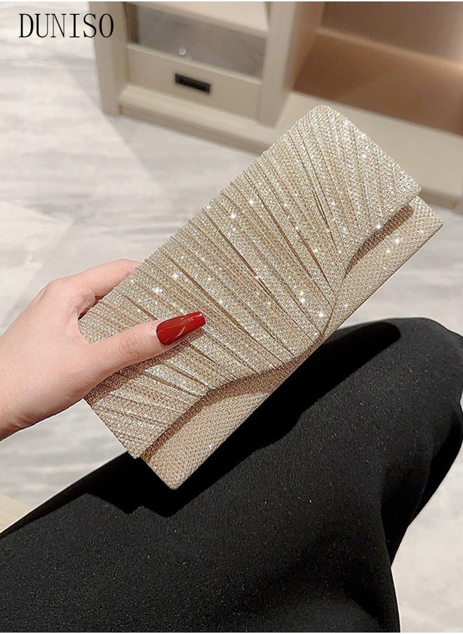 DUNISO - Women Shiny Glitter Evening Clutch Bag Envelope Handbag Chain Purse Bag Crossbody Bag for Wedding Formal Cocktail Party - Image 1
