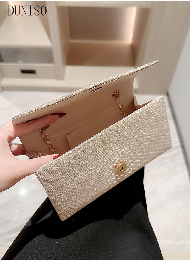 DUNISO - Women Shiny Glitter Evening Clutch Bag Envelope Handbag Chain Purse Bag Crossbody Bag for Wedding Formal Cocktail Party - Image 1