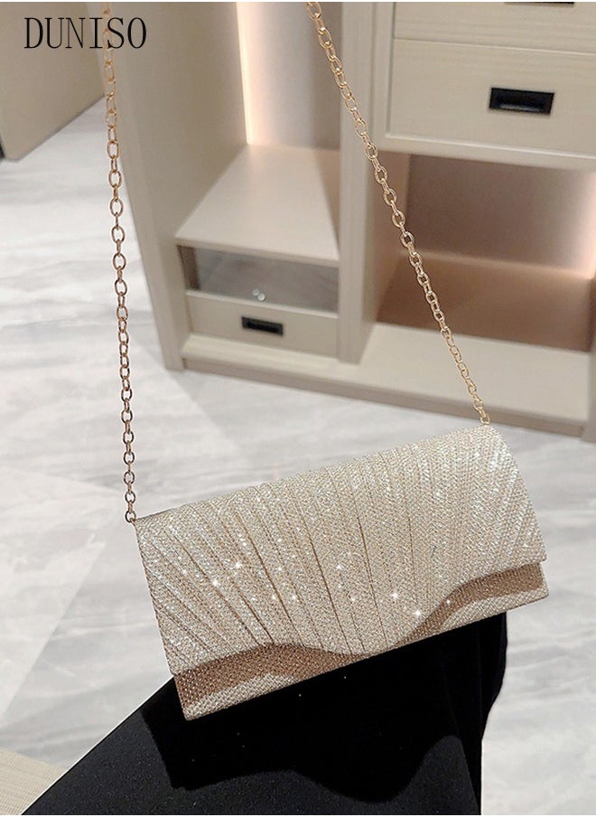 DUNISO - Women Shiny Glitter Evening Clutch Bag Envelope Handbag Chain Purse Bag Crossbody Bag for Wedding Formal Cocktail Party - Image 1