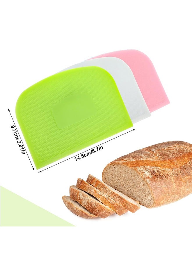 3 Pcs Dough Scraper Bowl Scraper, Food Safe Plastic Dough Cutter Flexible Plastic Scraper, Practical Bench Scraper Multipurpose Food Scrappers for Dough Cake (Green+Pink+White) - Image 2