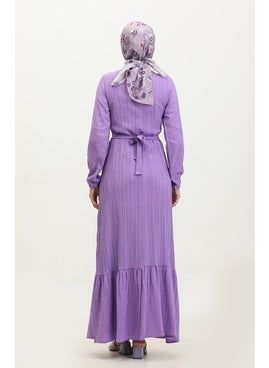 Sefa Merve Sare Tie Collar Pleated Hem Dress 0357-04 Lilac  - Image 5