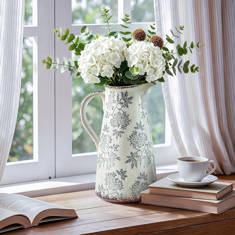 Enra Long term storage compatible Enra Blue and White vase with Handle,12.2 inch Ceramic Vintage Decorative Flower Pitcher vase, Chinoiserie Floral Vase,Large Rustic Vases for Home Decors, Living Room, Bookshelf, Office Multi-goal comprehensive design - Image 4